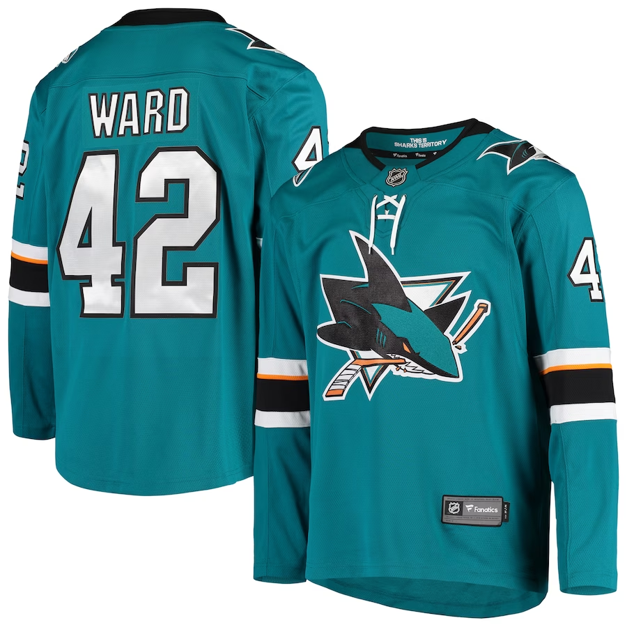 Men's San Jose Sharks Joel Ward #42 Teal Breakaway Home Jersey